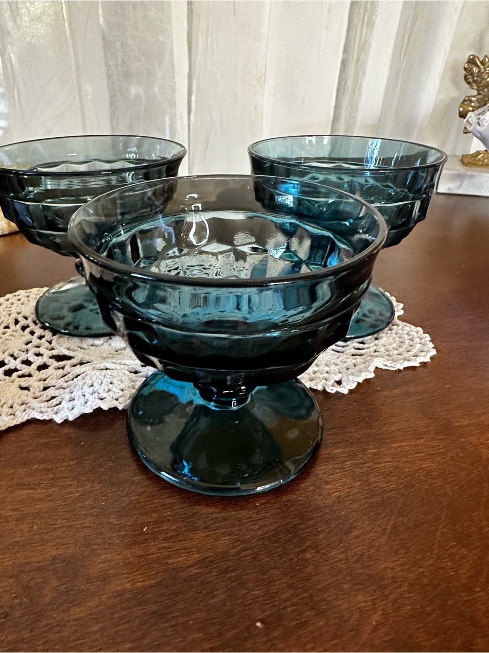Vintage Whitehall Set of 3 Deep Blue Glass Dessert cups